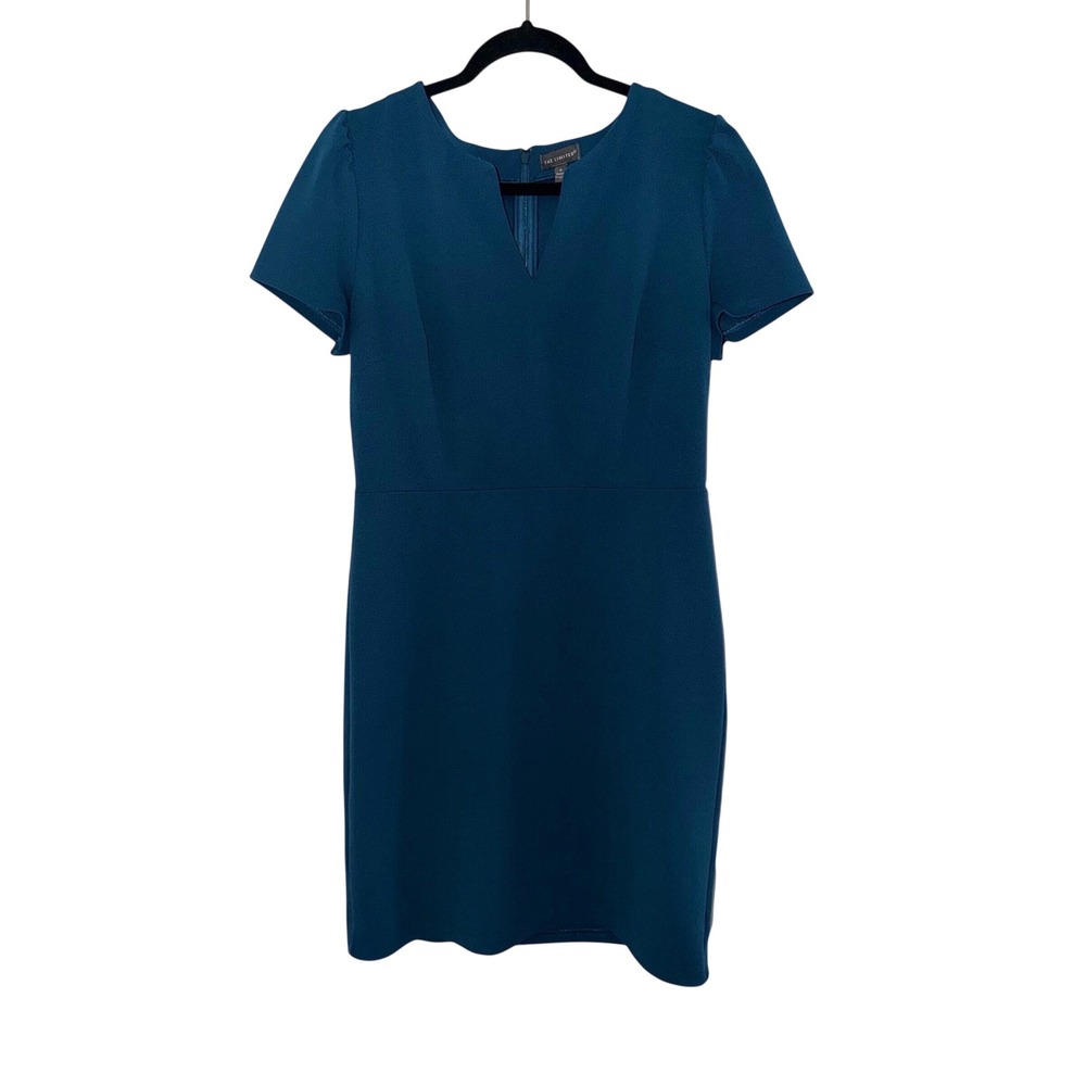The Limited Sheath Dress Women 8 Teal Short Sleeve Notched V-Neck Crepe